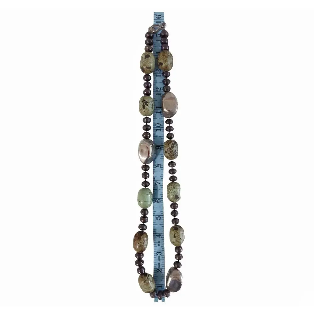Chunky Jasper Stone Statement Necklace Organic Stones Beads Southwestern Silver
